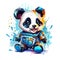 A painting of a panda bear with a boombox. Generative AI image.