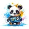 A painting of a panda bear holding a boombox. Generative AI image.