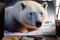 Painting Polar Bear (Ursus maritimus) Polar bear looking at me close-up - Generative AI