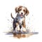 A painting of a puppy running across a puddle of water. Generative AI image.