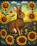 A painting of a rabbit in a field of sunflowers, a rabbit full of hope.