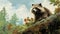 A painting of a raccoon sitting on a log, AI