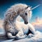 a painting in a realistic style, focusing on the beauty and delicacy of a unicorn. Delicate lace material, the setting is of a