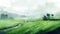 painting of rice fields view generative AI