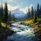 Painting River: A Stunning Digital Artwork Of Mountain Scene With Streams