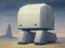 A painting of a sad robot standing in a desert. AI.