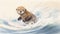 a painting of a sea otter riding a wave on a surfboard. generative ai