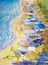 Painting seascape colorful of couple family vacation and tourism.