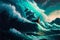 Painting seascape sea wave retrowave, digital illustration painting artwork