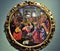 Painting in the shape of a circle, in which the adoration of the three kings to Jesus child, in the arms of the Madonna, at the Uf