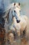 A painting showing a horse\\\'s head, in the style of light silver and blue