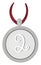 Painting of the silver sports medal printed with the number 2, vector or color illustration