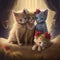 Painting of some beautiful adorable kittens cuddled up together with flower luxury background. generative AI