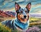 Painting style of an Australian blue cattle dog
