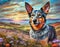 Painting style of an Australian blue cattle dog