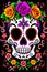 Painting Sugar Mexican Skull, Halloween Traditional Culture Colourful Skull, Day Of The Dead, AI Generative