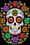 Painting Sugar Mexican Skull, Halloween Traditional Culture Colourful Skull, Day Of The Dead, AI Generative