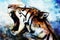 Painting Sumatran Tiger Roaring, crackle structure.