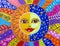 Painting, sun and moon. Beautiful patterns. Bright colors.