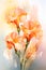 a painting of three orange flowers in a vase.Watercolor Painting Sienna Gladiolus, Perfect for Wall Art.