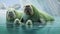 A painting of three walruses in the water, AI