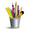 Painting tool in office on white background. Colored pencil, pen and ruler in office a full set.