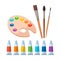 Painting tools elements cartoon colorful vector set isolated on white background.