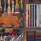 Painting tools: gouache, watercolor, crayons set, palette and paintbrush collection arranged, prepared for drawing in