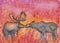 Painting of two moose against autumn background