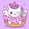 Painting Unicorn flat pegasus pony cartoon with party birthday cupcake animal habitat fairy kawaii illustration