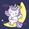 Painting Unicorn flat princess pony cartoon sleep animal habitat on moon fairy kawaii illustration