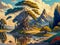 Painting views of mountainous areas and clear rivers Ai generated images