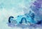 Painting of Vintage Racing Car in blue monotone