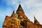 Painting watercolor of buddha statue in temple at Ayutthaya Thailand.