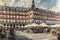 Painting of a watercolor drawing of the Plaza Mayor in Madrid.