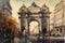 Painting of a watercolor drawing of the Puerta de Alcala in Madrid.