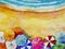 Painting watercolor seascape Top view colorful of travel