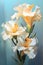 a painting of white and yellow flowers on a blue background.Oil Painting Mint Gladiolus, Perfect for Wall Art.