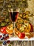 Painting of Wine Glass with some Fruits on a table. Beautiful picture of wine and fruits.