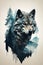 Painting of Wolf With Trees in Background. Generative AI.