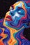 A painting of a woman with her eyes closed and colorful swirls around it, AI