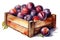 Painting Of Wooden Box With Fresh Plums