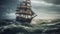 Paintings sea landscape. Fine art, old ship in the sea. AI generated