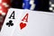 Pair of aces poker hand close up