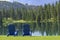 Pair of Adirondack chairs overlooking Beaufort Lake near Jasper, Canada