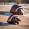 A pair of armadillos wearing Santa hats and rolling in the snowy desert sand4