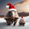A pair of armadillos wearing Santa hats and rolling in the snowy desert sand5