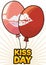 Pair of Balloons with Lips Marks for Kiss Day Celebration, Vector Illustration
