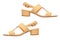 The pair of beige woman sandals.Isolated.