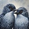 Pair of birds in love, digital painting. Winter scene. Generative AI